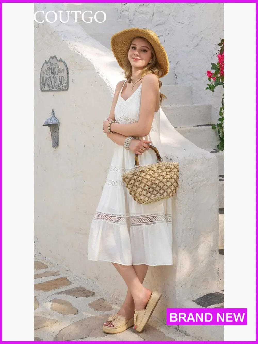 Platform Wedge Sandals Raffia Espadrilles Bow Open Toe Slip On Summer Beach